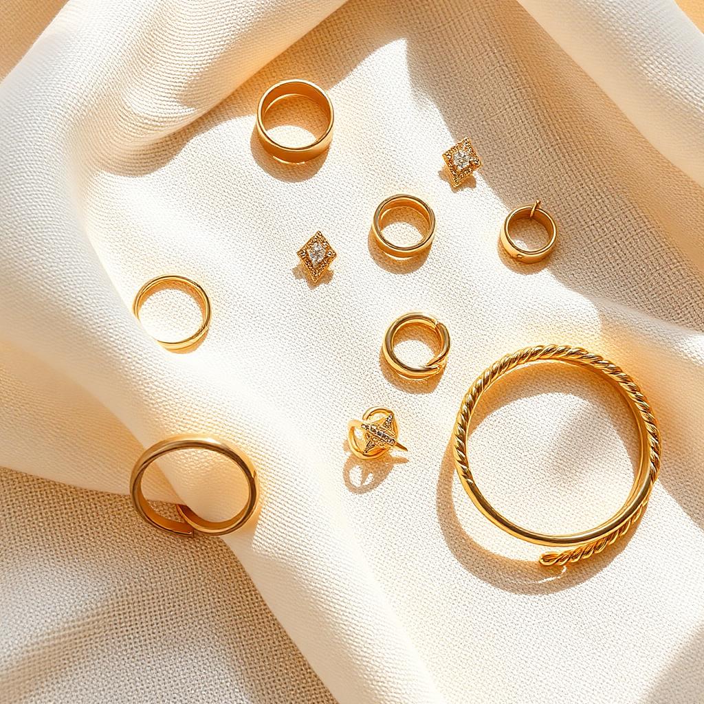 Flat lay of gold jewelry